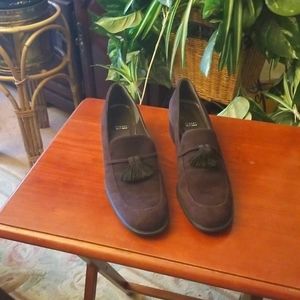 Stuart Weitzman Chocolate Block Heel Suede Loafers